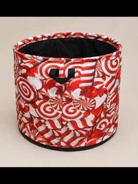 Candy Canes Laundry Hamper Round Storage Basket with Handles - NIP